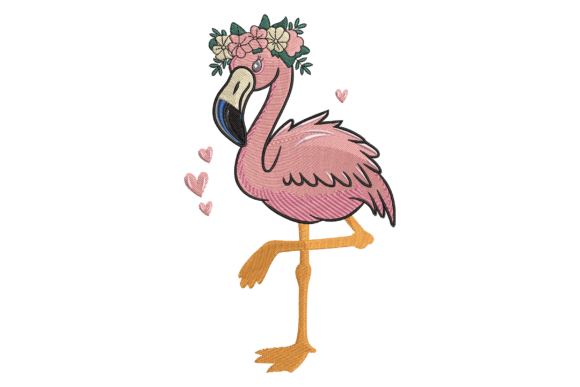 Floral Flamingo Embroidery Design