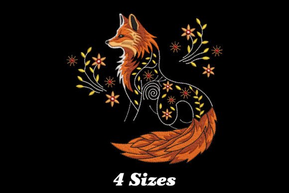 Floral Fox Embroidery Design