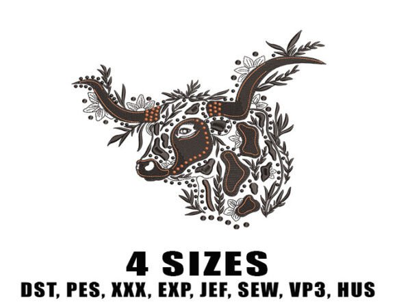 Floral Highland Cow Embroidery