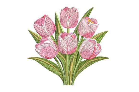 Pink Tulip Bouquet Embroidery