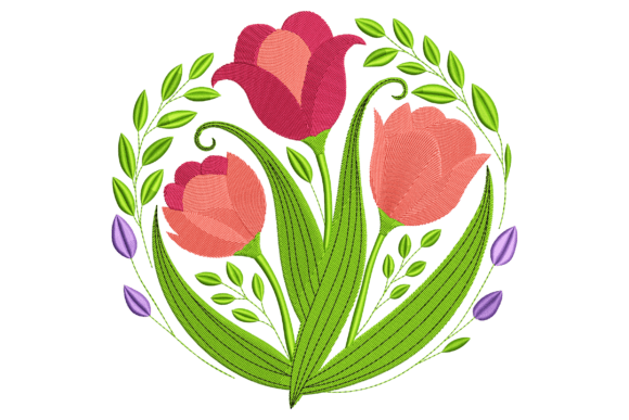 Vibrant Tulips Embroidery Design